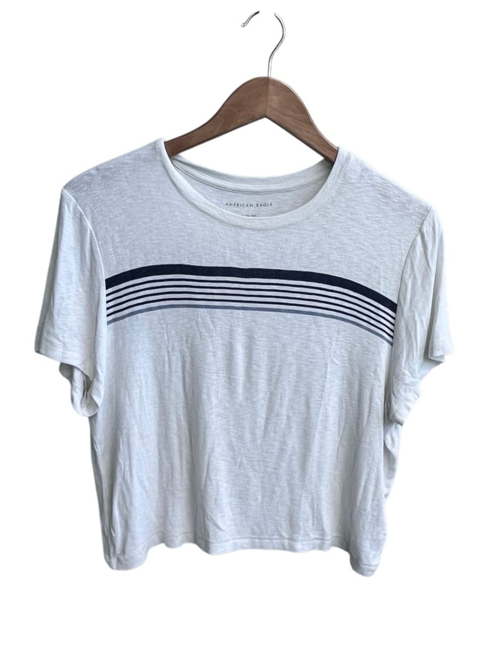 American Eagle Soft & Sexy White Stripe Tee XL Navy Stripe Short Sleeve Crop Top